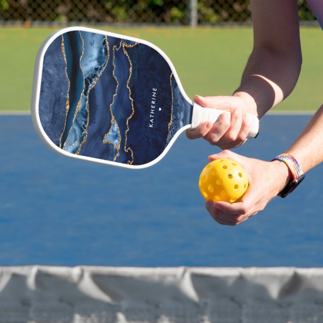 Personalized Elegant Navy Blue Agate Modern Pickleball Paddle (Insitu)