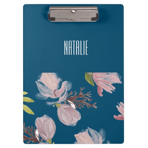 Personalized elegant navy blue and pink clipboard