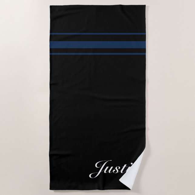 Personalized elegant navy blue  beach towel (Front)