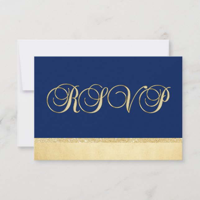 Personalized Elegant Navy Blue Gold RSVP Wedding Card (Front)