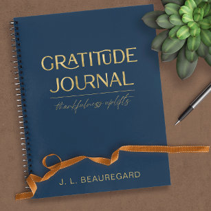 Personalized Elegant Navy Blue Gratitude Notebook