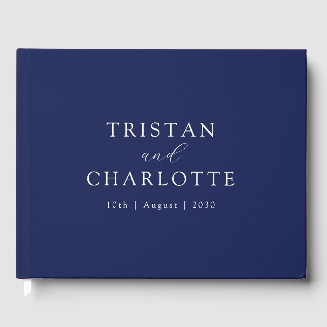 Personalized Elegant Navy Blue Guest Book (Front)