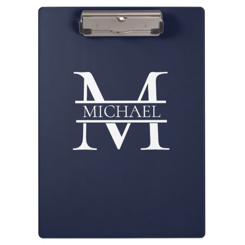 Personalized Elegant Navy Blue Monogram and Name Clipboard