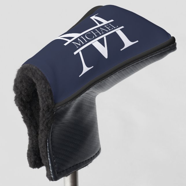 Personalized Elegant Navy Blue Monogram and Name Golf Head Cover (3/4 Front)