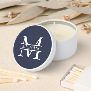 Personalized Elegant Navy Blue Monogram and Name Mini Candle Favors