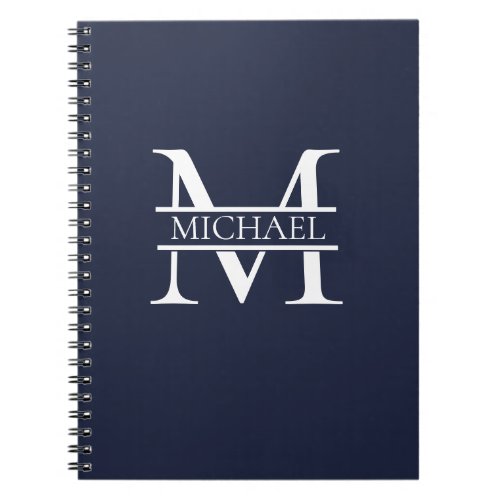 Personalized Elegant Navy Blue Monogram and Name Notebook