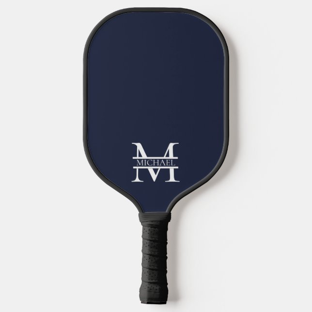 Personalized Elegant Navy Blue Monogram and Name Pickleball Paddle (Back)
