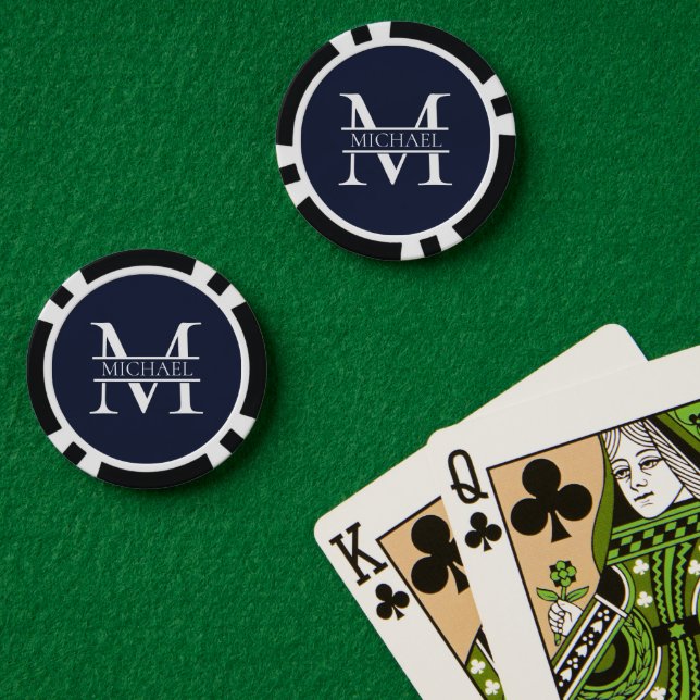 Personalized Elegant Navy Blue Monogram and Name Poker Chips (Poker Table (Double))