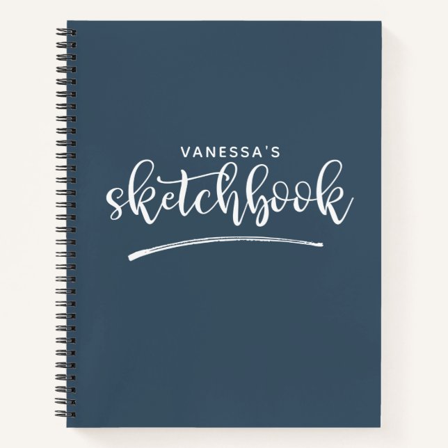 Personalized Elegant Navy Blue Sketchbook Notebook (Front)