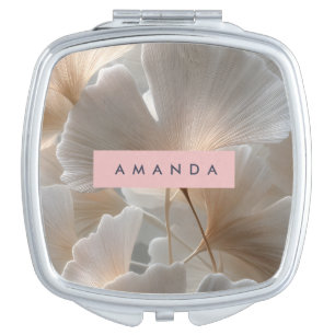 Personalized Elegant Neutral Ginkgo Leaves Compact Mirror