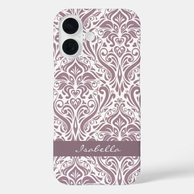 Personalized Elegant Old Lavender Damask Pattern Case-Mate iPhone Case (Back)