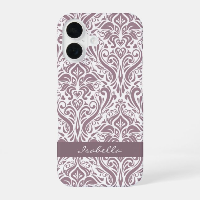 Personalized Elegant Old Lavender Damask Pattern Iphone Case (Back)