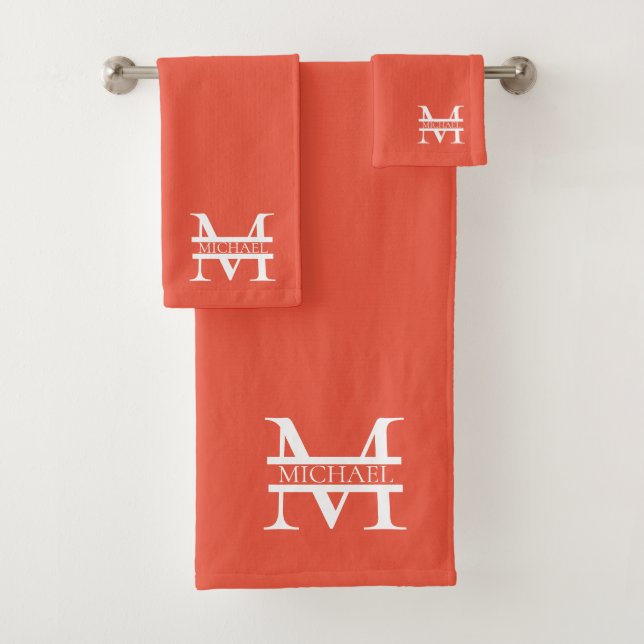 Personalized Elegant Orange Monogram and Name Bath Towel Set (Insitu)