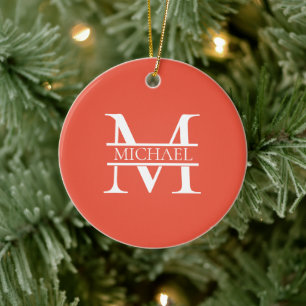 Personalized Elegant Orange Monogram and Name Ceramic Ornament