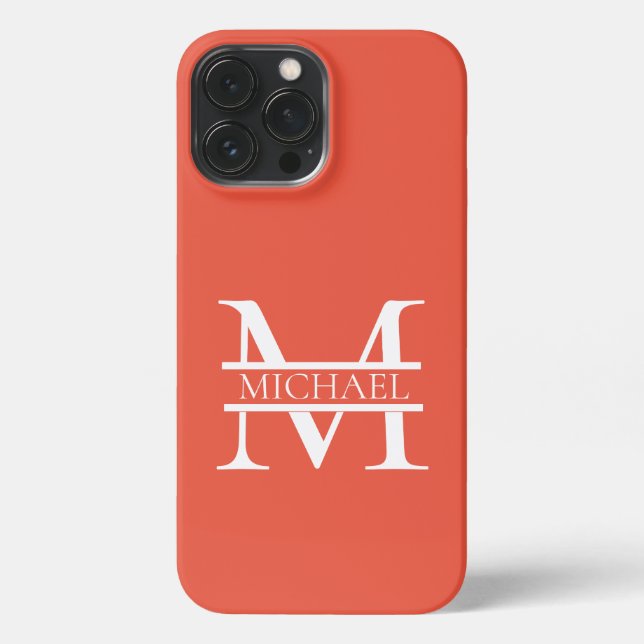 Personalized Elegant Orange Monogram and Name iPhone Case (Back)