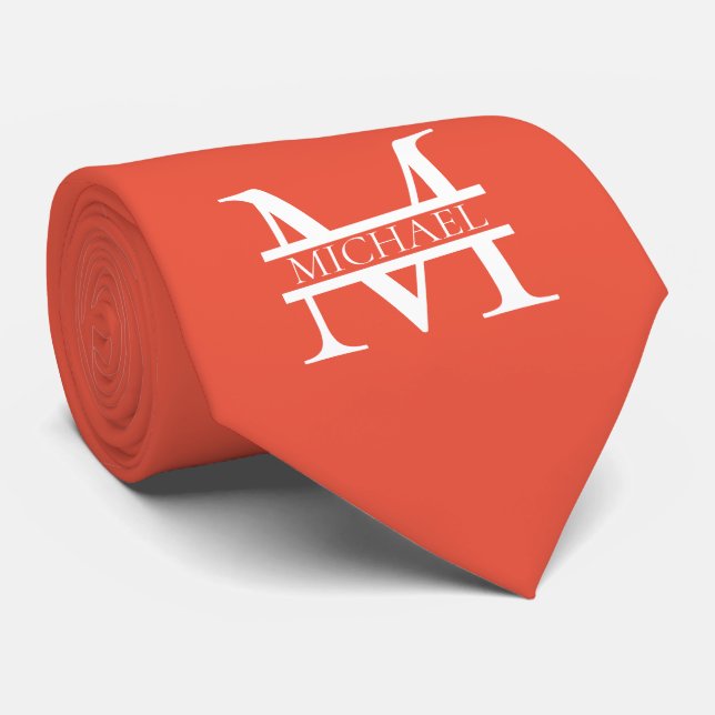 Personalized Elegant Orange Monogram and Name Neck Tie (Rolled)