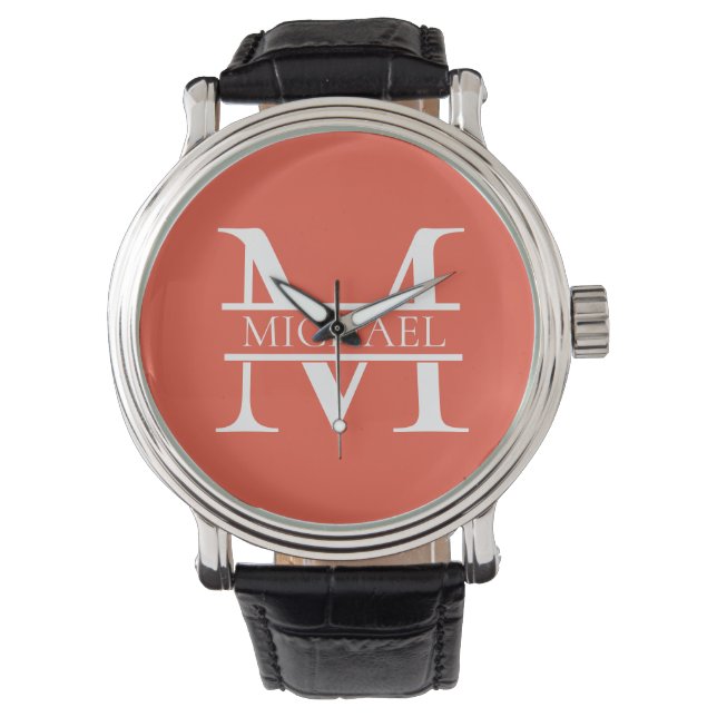 Personalized Elegant Orange Monogram and Name Watch (Front)