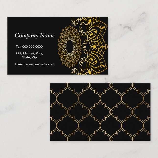 Personalized Elegant Oriental Chic Black and Gold Business Card (Front/Back)