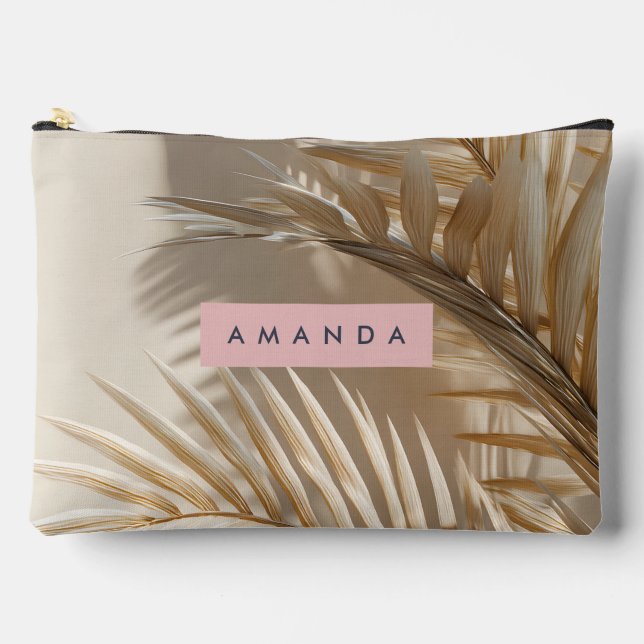 Personalized Elegant Palm Fronds Style Accessory Pouch (Front)