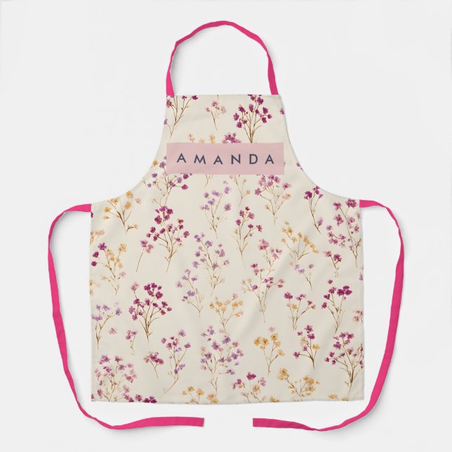Personalized Elegant Pastel Floral Design Apron (Front)
