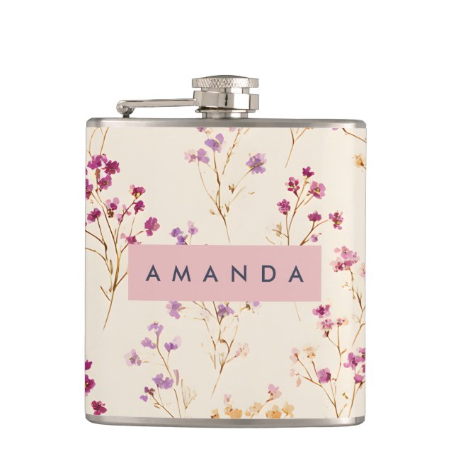 Personalized Elegant Pastel Floral Design Flask (Front)