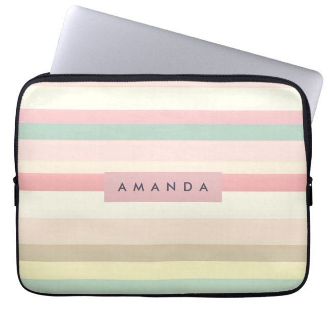 Personalized Elegant Pastel Macaron Stripe Laptop Sleeve (Front)