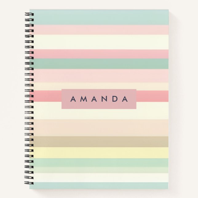 Personalized Elegant Pastel Macaron Stripe Notebook (Front)