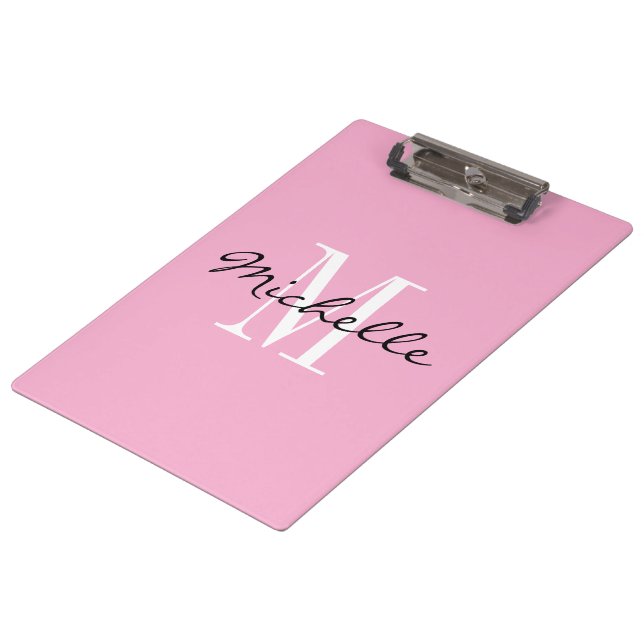 Personalized elegant pastel pink monogram clipboard (Angled)