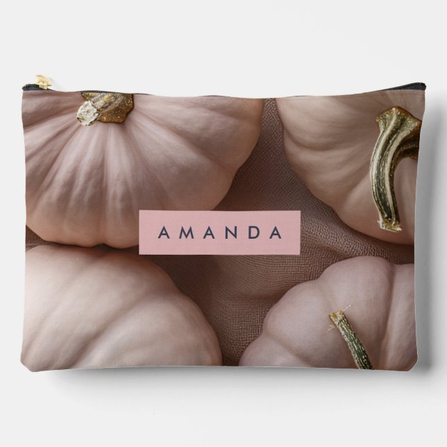 Personalized Elegant Pastel Pumpkin with Gold Stem Accessory Pouch (Front)