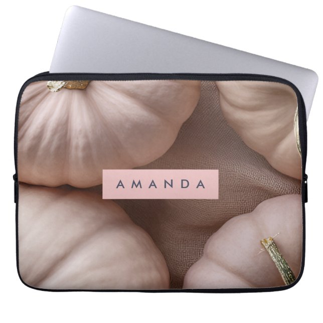 Personalized Elegant Pastel Pumpkin with Gold Stem Laptop Sleeve (Front)
