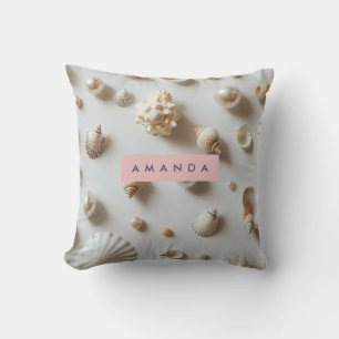 Personalized Elegant Pastel Seashell & Pearl Throw Pillow