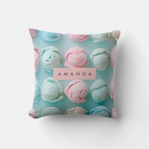 Personalized Elegant Pastel Stripe Ice Cream Throw Pillow