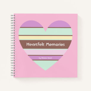 Personalized Elegant Pastel Stripes Heart on Pink Notebook