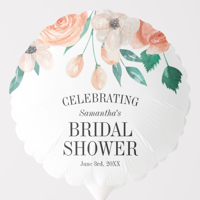  Personalized Elegant Peach Floral Bridal Shower Balloon (Front)