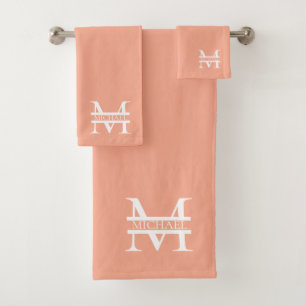 Personalized Elegant Peach Monogram and Name Bath Towel Set