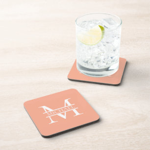 Personalized Elegant Peach Monogram and Name Beverage Coaster