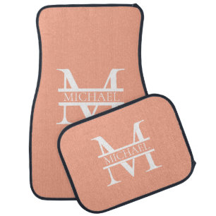 Personalized Elegant Peach Monogram and Name Car Floor Mat