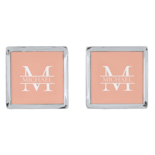 Personalized Elegant Peach Monogram and Name Cufflinks (Front)