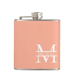 Personalized Elegant Peach Monogram and Name Flask