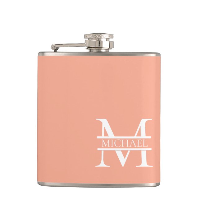 Personalized Elegant Peach Monogram and Name Flask (Front)