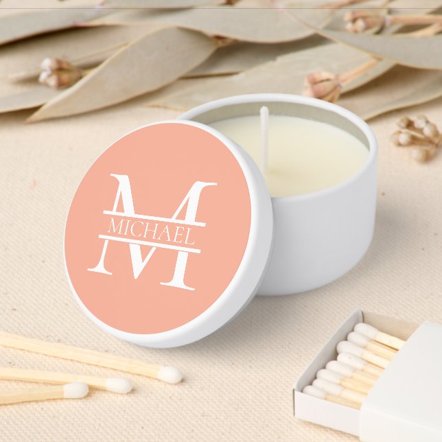 Personalized Elegant Peach Monogram and Name Mini Candle Favors (Insitu)