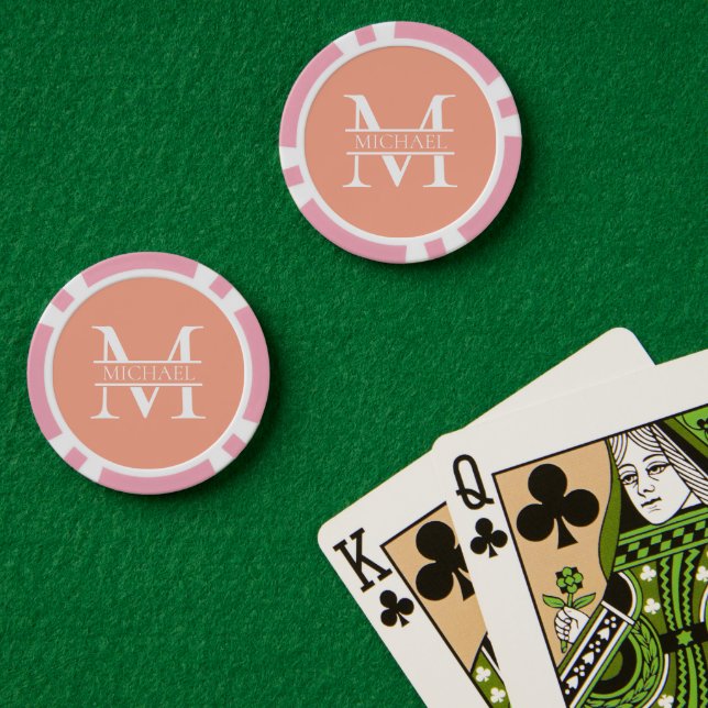 Personalized Elegant Peach Monogram and Name Poker Chips (Poker Table (Double))