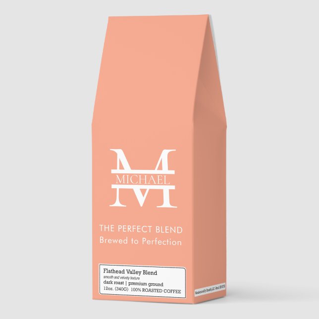 Personalized Elegant Peach Monogram and Name Roasted Coffee (Front)