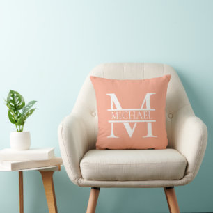 Personalized Elegant Peach Monogram and Name Throw Pillow