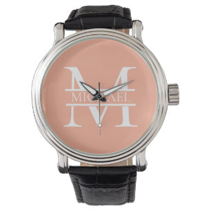 Personalized Elegant Peach Monogram and Name Watch
