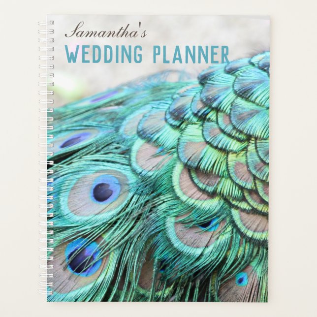 Personalized Elegant Peacock Feathers Wedding Planner (Front)