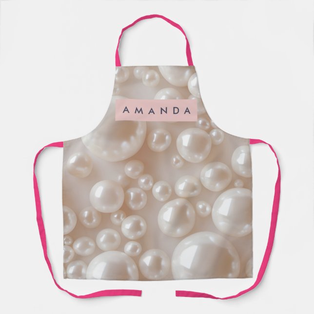 Personalized Elegant Pearl Soft White Luxury Apron (Front)