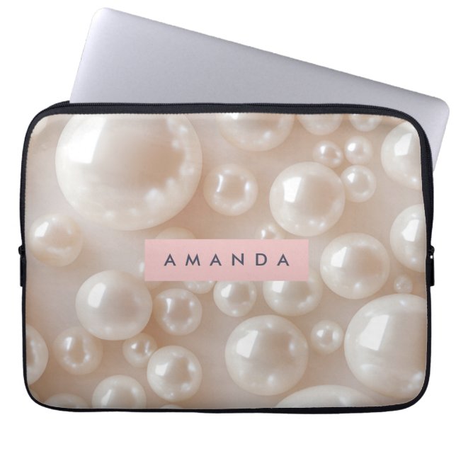 Personalized Elegant Pearl Soft White Luxury Laptop Sleeve (Front)