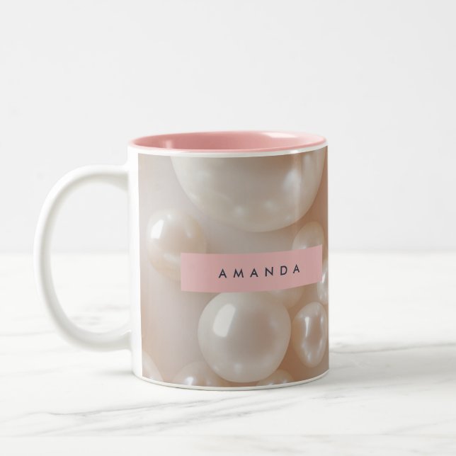 Personalized Elegant Pearl Soft White Luxury Two-Tone Coffee Mug (Left)