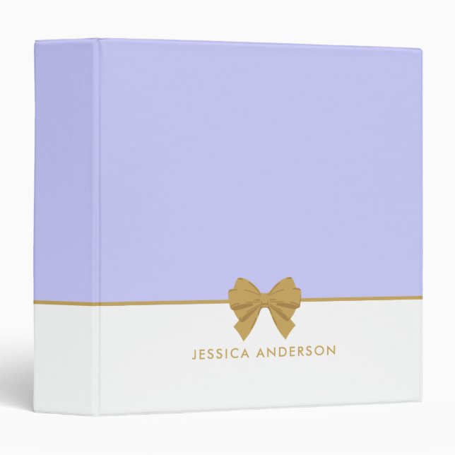 Personalized Elegant Periwinkle Gold Bow 3 Ring Binder (Front/Spine)